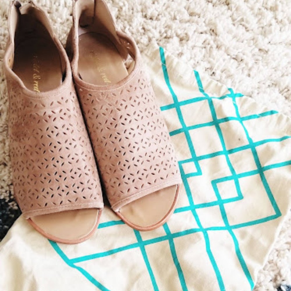 Stitchfix Violet & red peep toe ankle boot show with low wedge